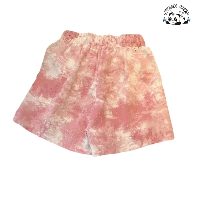 LEZONKIDS - Shorts curtos customizados com tingimento e lantejoulas em malha, estilo A-line para meninas, com cristais de ferro